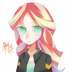 Size: 1000x1000 | Tagged: safe, alternate version, artist:旗桦, sunset shimmer, equestria girls, clothes, female, jacket, leather jacket, shirt, solo