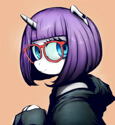 Size: 2779x3017 | Tagged: safe, artist:plotcore, rarity, pony, unicorn, alternate hairstyle, clothes, female, glasses, hoodie, mare, solo