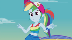 Size: 1365x767 | Tagged: dead source, safe, derpibooru import, edit, edited screencap, screencap, rainbow dash, better together, equestria girls, spring breakdown, belly button, front knot midriff, midriff, solo