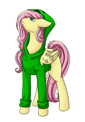 Size: 2500x3600 | Tagged: safe, artist:imreer, fluttershy, pegasus, pony, bottomless, clothes, creeper, creepershy, female, hoodie, jacket, looking up, mare, minecraft, partial nudity, simple background, solo, sweater, sweatershy, transparent background