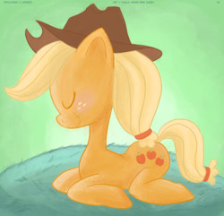 Size: 1487x1431 | Tagged: safe, artist:anniemae04, applejack, earth pony, pony, applejack's hat, blonde, blonde mane, blonde tail, female, mare, orange coat, solo