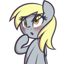 Size: 1019x1154 | Tagged: safe, artist:furrgroup, derpy hooves, pegasus, pony, blushing, cute, derpabetes, eye clipping through hair, female, mare, open mouth, simple background, solo, white background