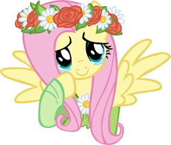 Size: 8506x7223 | Tagged: safe, artist:kapicator, fluttershy, pegasus, pony, absurd resolution, bust, clothes, coronation dress, crying, dress, female, floral head wreath, flower, head tilt, looking at you, mare, portrait, simple background, smiling, solo, spread wings, teary eyes, transparent background, vector, wings