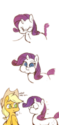 Size: 903x1920 | Tagged: safe, artist:gmrqor, applejack, rarity, earth pony, pony, unicorn, gasp, heart, puffy cheeks