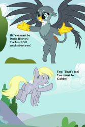 Size: 600x900 | Tagged: safe, edit, edited screencap, screencap, derpy hooves, gabby, no second prances, the fault in our cutie marks, cute, derpabetes, dialogue, gabbybetes, plot