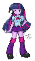 Size: 761x1337 | Tagged: safe, artist:danmakuman, derpibooru import, twilight sparkle, twilight sparkle (alicorn), alicorn, equestria girls, clothes, skirt, solo