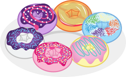 Size: 773x472 | Tagged: safe, artist:cheezedoodle96, applejack, fluttershy, pinkie pie, rainbow dash, rarity, twilight sparkle, .svg available, donut, donutified, food, mane six, no pony, plate, simple background, svg, transparent background, vector