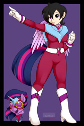 Size: 1280x1920 | Tagged: safe, artist:kloudmutt, derpibooru import, masked matter-horn, twilight sparkle, twilight sparkle (alicorn), alicorn, human, pony, female, mare, ponyrumi, power ponies, solo