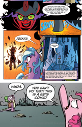 Size: 662x1025 | Tagged: safe, edit, idw, king sombra, pinkie pie, princess amore, radiant hope, spike, dragon, earth pony, pony, unicorn, spoiler:comic, spoiler:comicfiendshipismagic1, breaking the fourth wall, comic, disintegration, exploitable meme, good idea sombra, gotta catch 'em all, meme, petrification, shattered, this is a kid's comic, you know for kids