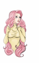 Size: 600x960 | Tagged: safe, artist:excellentxavier, fluttershy, human, humanized, solo