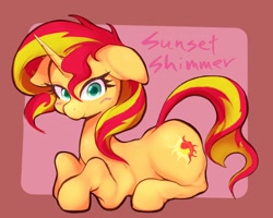 Size: 1982x1584 | Tagged: safe, artist:noupu, sunset shimmer, pony, unicorn, blushing, female, floppy ears, looking at you, mare, solo