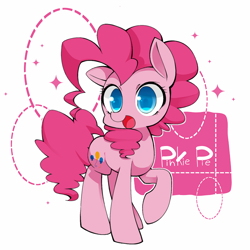 Size: 750x750 | Tagged: safe, artist:katuhira_rinmi, pinkie pie, earth pony, pony, abstract background, colored pupils, cute, diapinkes, female, mare, open mouth, solo