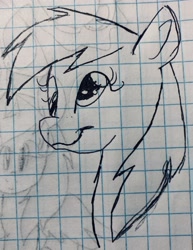 Size: 2551x3299 | Tagged: safe, artist:rainbow eevee, derpibooru exclusive, derpy hooves, pony, bust, cute, derp, derpabetes, drawing, female, graph paper, old art, smiling, traditional art