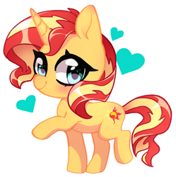 Size: 1455x1463 | Tagged: safe, artist:techycutie, sunset shimmer, pony, unicorn, equestria girls, blushing, chibi, cute, cutie mark, heart, looking at you, shimmerbetes, solo, sparkles