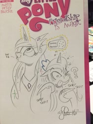 Size: 768x1024 | Tagged: safe, artist:andypriceart, princess celestia, princess luna, alicorn, pony, itching powder, prank, royal sisters, scratching, traditional art, trollestia, whistling