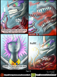 Size: 1200x1628 | Tagged: safe, artist:bonaxor, derpibooru import, king sombra, princess celestia, alicorn, pony, unicorn, comic:corruption, comic, drool, glowing horn, magic, sharp teeth, teeth, tentacles, true form