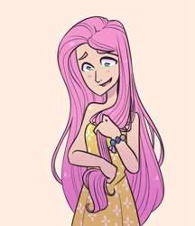 Size: 865x1000 | Tagged: safe, artist:looji, fluttershy, human, humanized, nervous, solo