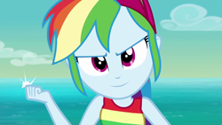 Size: 1920x1080 | Tagged: safe, derpibooru import, screencap, rainbow dash, better together, equestria girls, i'm on a yacht, cute, dashabetes, finger snap, looking at you, solo