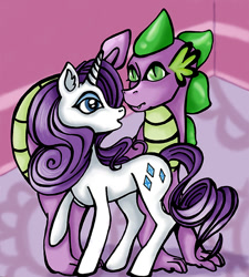 Size: 675x751 | Tagged: safe, artist:vapedragon, rarity, spike, dragon, pony, unicorn, male, older, older spike, shipping, sparity, straight