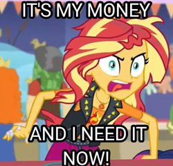 Size: 500x478 | Tagged: safe, edit, edited screencap, screencap, sandalwood, sci-twi, sunset shimmer, twilight sparkle, better together, equestria girls, rollercoaster of friendship, angry, caption, cropped, image macro, j.g. wentworth, offscreen character, text, yelling