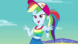 Size: 1920x1080 | Tagged: safe, derpibooru import, screencap, rainbow dash, better together, equestria girls, spring breakdown, clothes, cute, dashabetes, midriff, ponytail, sleeveless, solo, tanktop