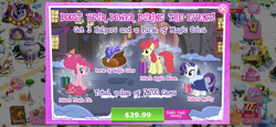 Size: 2436x1125 | Tagged: safe, apple bloom, hondo flanks, pinkie pie, rarity, snails, softpad, starlight glimmer, twilight sparkle, earth pony, pony, unicorn, advertisement, christmas, female, game screencap, gameloft, goldie delicious' scarf, holiday, magic coins, mare, official, older, older apple bloom, older pinkie pie, older rarity, present