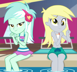 Size: 647x612 | Tagged: safe, screencap, derpy hooves, lyra heartstrings, better together, equestria girls, i'm on a yacht, belly button, bikini, clothes, cropped, female, midriff, swimsuit