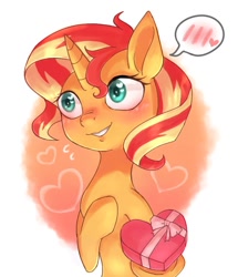 Size: 800x930 | Tagged: safe, artist:watawata_pony, sunset shimmer, pony, unicorn, candy, female, food, holiday, mare, solo, valentine's day