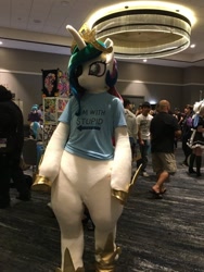 Size: 600x800 | Tagged: safe, artist:toki, princess celestia, human, babscon, babscon 2016, clothes, cosplay, costume, cute, fursuit, i'm with stupid, irl, irl human, photo, solo