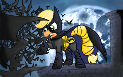 Size: 1280x800 | Tagged: safe, artist:mandy1412, applejack, bat, earth pony, pony, batman, batmare