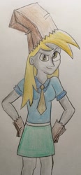 Size: 948x2048 | Tagged: safe, artist:captainedwardteague, derpy hooves, equestria girls, luna eclipsed, clothes, costume, hilarious in hindsight, nightmare night costume, paper bag, paper bag wizard, solo, traditional art