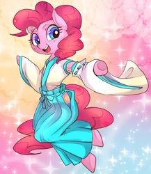 Size: 525x606 | Tagged: safe, artist:hosikawa, pinkie pie, earth pony, pony, semi-anthro, miko, pixiv, solo