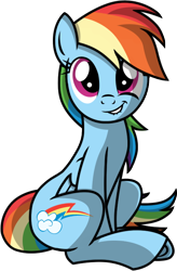 Size: 478x729 | Tagged: safe, artist:veggie55, derpibooru import, rainbow dash, pegasus, pony, cute, dashabetes, female, lip bite, mare, simple background, sitting, solo, transparent background