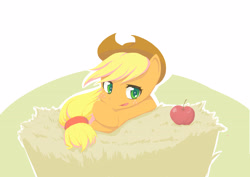 Size: 4092x2893 | Tagged: safe, artist:siagia, applejack, earth pony, pony, apple, hay, pixiv, solo