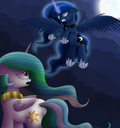 Size: 2500x2673 | Tagged: safe, artist:vanillaghosties, princess celestia, princess luna, alicorn, pony, moon, royal sisters