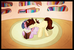 Size: 1024x683 | Tagged: safe, artist:blackfreya, derpibooru import, twilight sparkle, twilight sparkle (alicorn), alicorn, pony, book, crossover, crossover shipping, eyes closed, female, kissing, male, mare, peter parker, ponified, prone, shipping, smiling, spider-man, spiders and magic: rise of spider-mane, spidertwi, standing, straight, wink