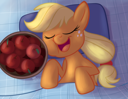 Size: 1100x849 | Tagged: safe, artist:1trick, applejack, earth pony, pony, 1trickpone's sleeping ponies, apple, sleeping, solo, that pony sure does love apples