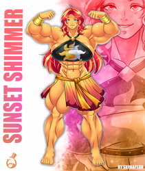 Size: 3780x4488 | Tagged: safe, artist:skyraptor, sunset shimmer, human, equestria girls, abs, armpits, bracelet, clothes, female, fetish, flexing, jewelry, muscle fetish, muscles, sunset lifter, swimsuit, zoom layer