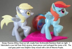 Size: 495x336 | Tagged: artist needed, safe, derpy hooves, rainbow dash, pegasus, pony, custom, irl, mcdonald's happy meal toys, photo, text, toy