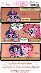 Size: 4277x7633 | Tagged: safe, artist:redapropos, derpibooru import, pinkie pie, twilight sparkle, earth pony, pony, absurd resolution, comic, hug, it started with a hug