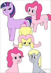 Size: 748x1069 | Tagged: safe, artist:officialdm, derpy hooves, fluttershy, pinkie pie, twilight sparkle, unicorn twilight, earth pony, pegasus, pony, unicorn, simple background, white background