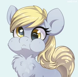 Size: 2112x2084 | Tagged: safe, artist:taneysha, derpy hooves, pegasus, pony, aweeg*, cheek fluff, chest fluff, cute, derpabetes, ear fluff, female, gray background, mare, puffy cheeks, silly, silly pony, simple background, solo