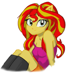 Size: 827x900 | Tagged: safe, artist:yewdee, sunset shimmer, equestria girls, boots, clothes, looking at you, shoes, simple background, smiling, solo, transparent background