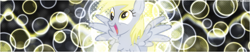 Size: 724x151 | Tagged: safe, derpy hooves, pony, banner, bubble, open mouth, smiling, solo