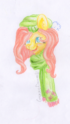 Size: 2000x3500 | Tagged: safe, artist:galaxydreamunicorn, fluttershy, pegasus, pony, clothes, scarf, solo, traditional art