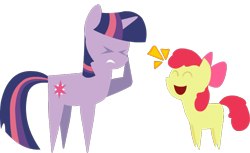 Size: 770x471 | Tagged: safe, artist:mrponiator, derpibooru import, apple bloom, twilight sparkle, facehoof, pointy ponies, simple background, transparent background, turnabout storm