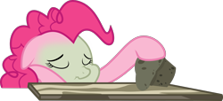 Size: 3000x1364 | Tagged: safe, artist:xebck, pinkie pie, pony, the cutie map, baked bads, eyes closed, female, green face, mare, muffin, nauseous, sick, simple background, solo, transparent background, vector, winnie the pink
