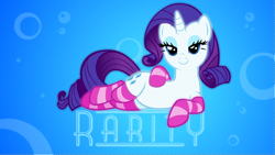 Size: 1920x1080 | Tagged: safe, artist:doctor-g, rarity, pony, unicorn, clothes, female, lidded eyes, mare, smiling, socks, solo, stockings, striped socks, sultry pose, thigh highs