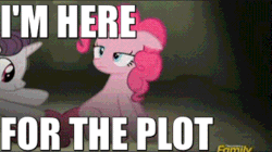 Size: 363x203 | Tagged: safe, edit, edited screencap, screencap, fluttershy, pinkie pie, sugar belle, earth pony, pegasus, pony, the cutie map, animated, butt touch, caption, hoof on butt, i watch it for the plot, image macro, meme, meta, non-consensual butt fondling, personal space invasion, plot