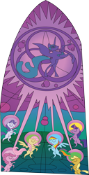 Size: 2066x4032 | Tagged: safe, artist:gwbinvincible, derpibooru import, applejack, fluttershy, nightmare moon, pinkie pie, rainbow dash, rarity, twilight sparkle, earth pony, pegasus, pony, unicorn, simple background, stained glass, transparent background, vector